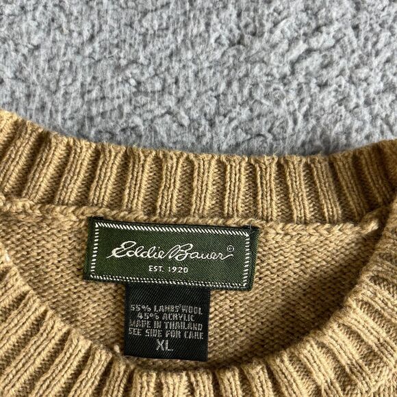 NEW Vintage Eddie Bauer Sweater Mens Extra Large‎ Beige Lambs Wool Smart Fabric - Picture 3 of 15